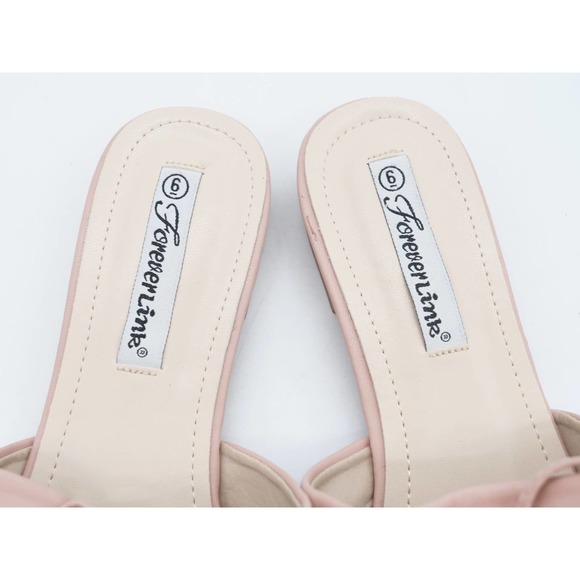 Forever Link Mules Womens 6 Beige Faux Leather Pointed Toe Slip On Flat Heel Bow - Picture 7 of 9